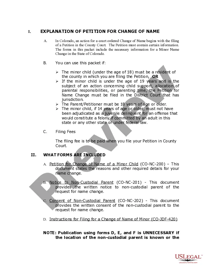 Preview Colorado Name Change Instructions and Forms Package for a Minor