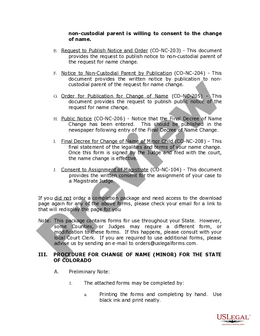 Preview Colorado Name Change Instructions and Forms Package for a Minor
