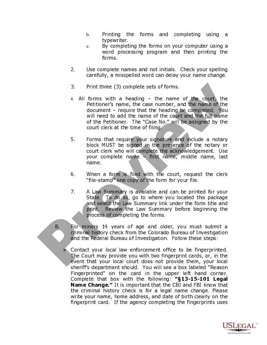 Preview Colorado Name Change Instructions and Forms Package for a Minor