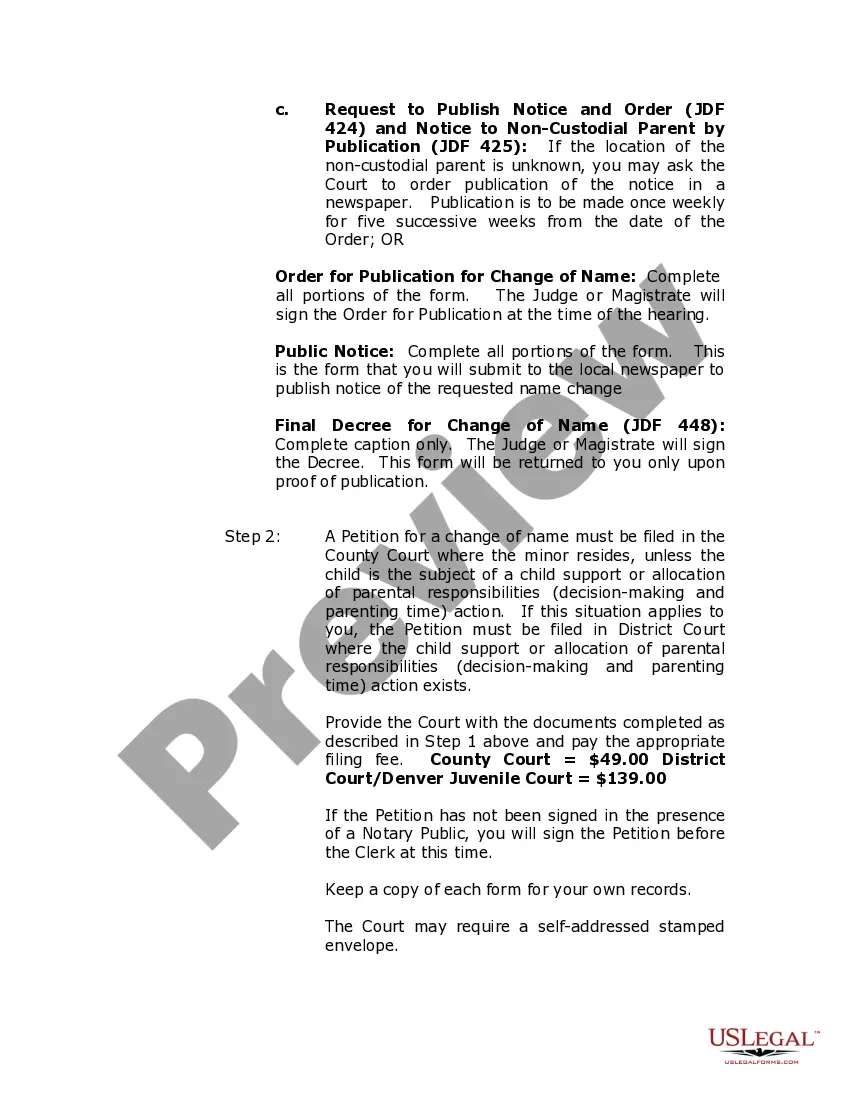 Preview Colorado Name Change Instructions and Forms Package for a Minor