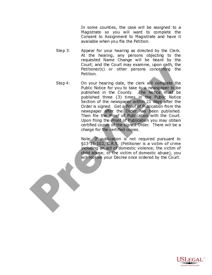 Preview Colorado Name Change Instructions and Forms Package for a Minor