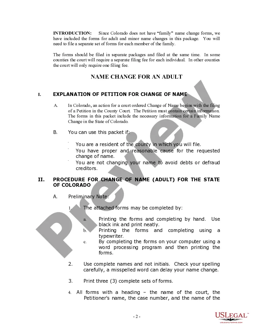 Preview Colorado Name Change Instructions and Forms Package for a Family