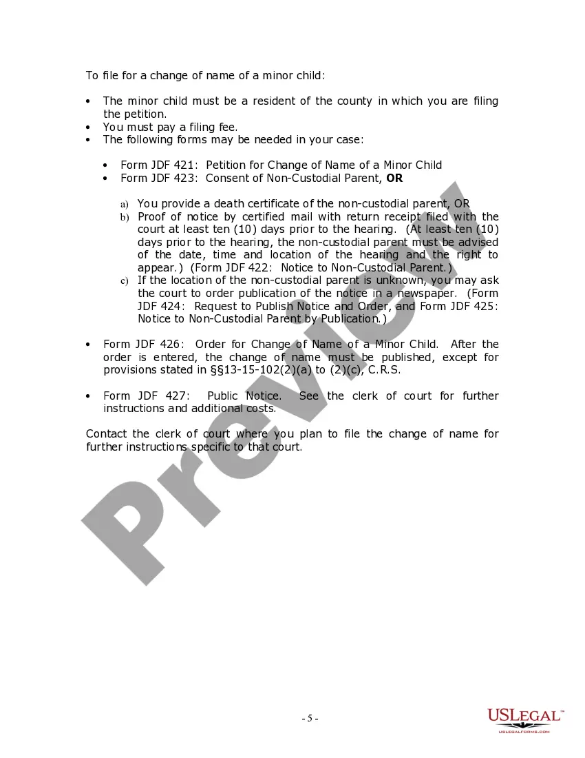 Preview Colorado Name Change Instructions and Forms Package for a Family