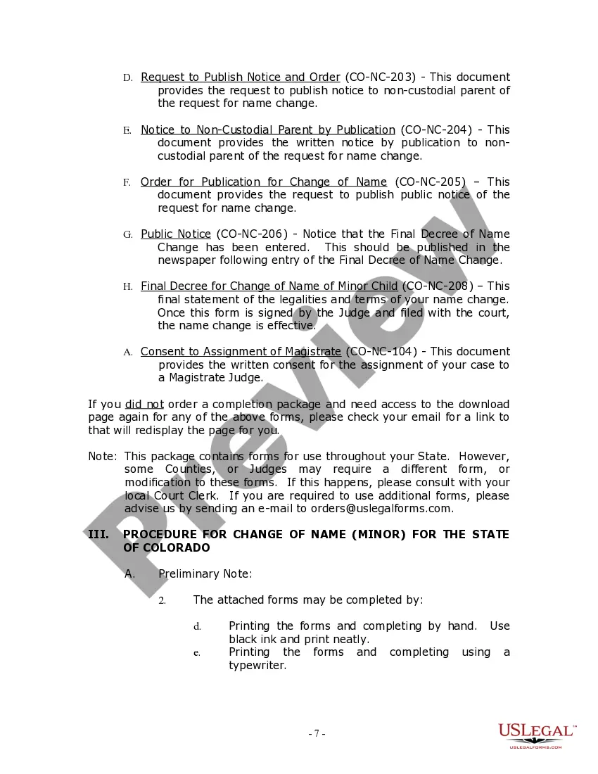 Preview Colorado Name Change Instructions and Forms Package for a Family