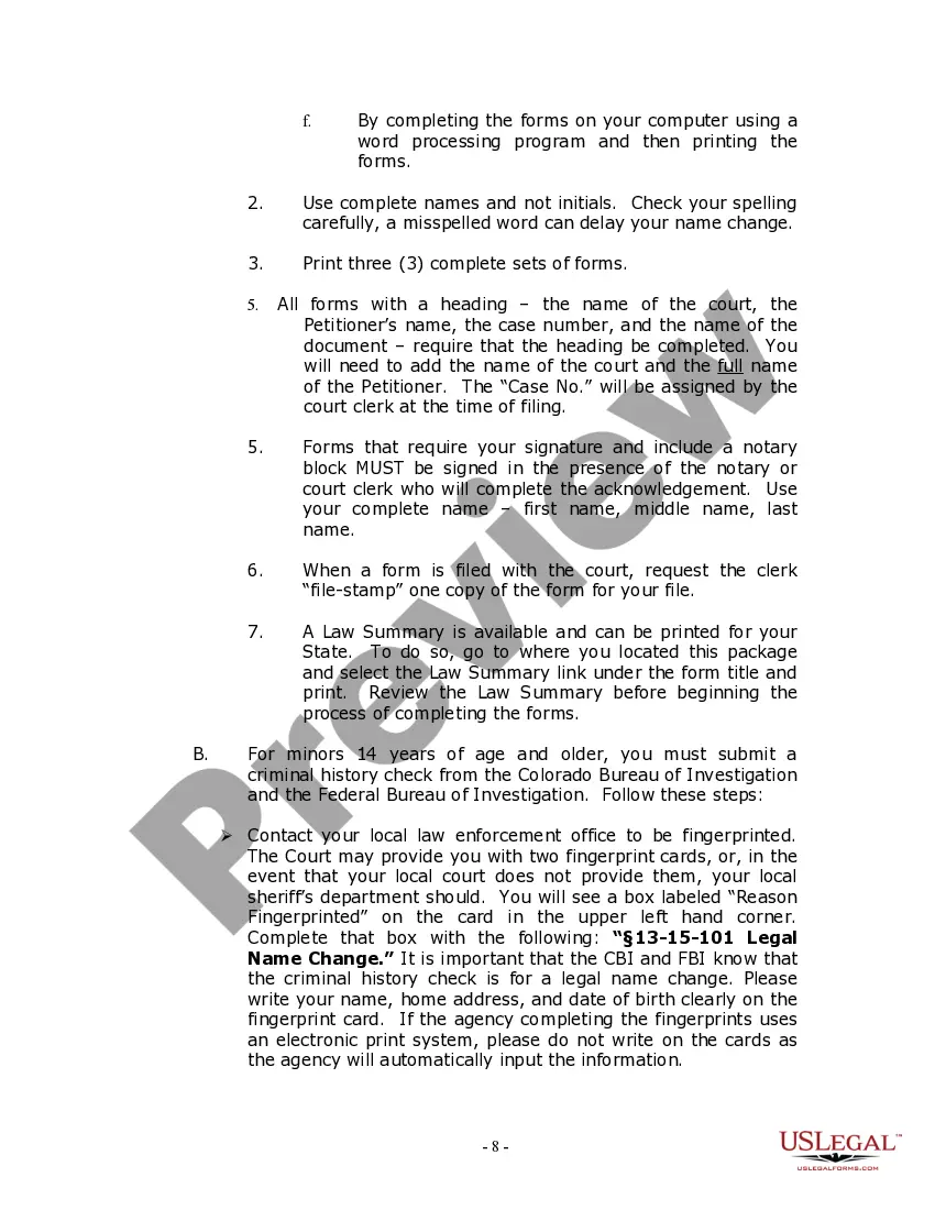 Preview Colorado Name Change Instructions and Forms Package for a Family