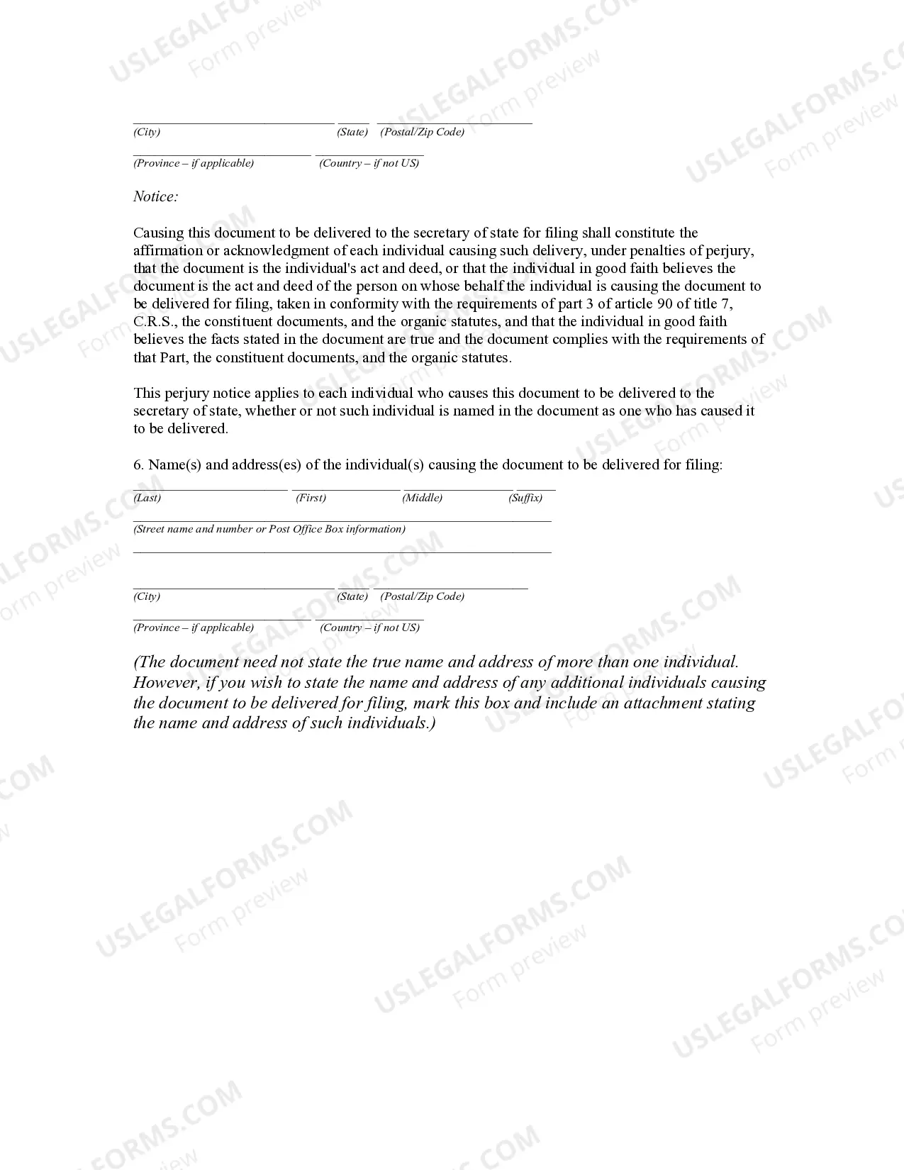 Preview Instructions and Sample Form for Name Reservation
