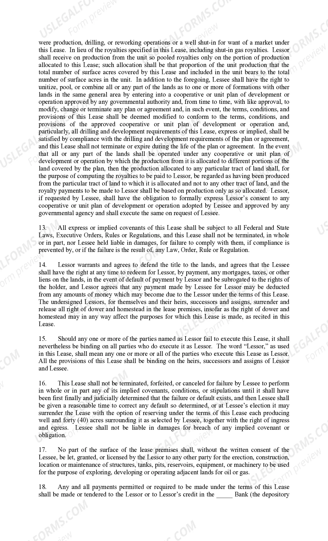 Preview Paid Up Lease Pooling Provision