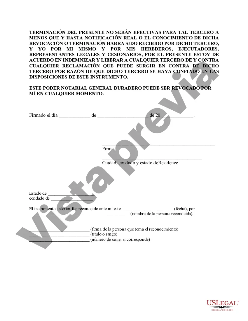 Preview Poder general duradero para la propiedad y las finanzas o efectivo financiero en caso de incapacidad