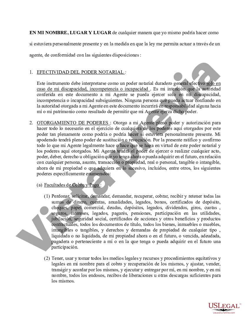 Preview Poder general duradero para la propiedad y las finanzas o efectivo financiero en caso de incapacidad