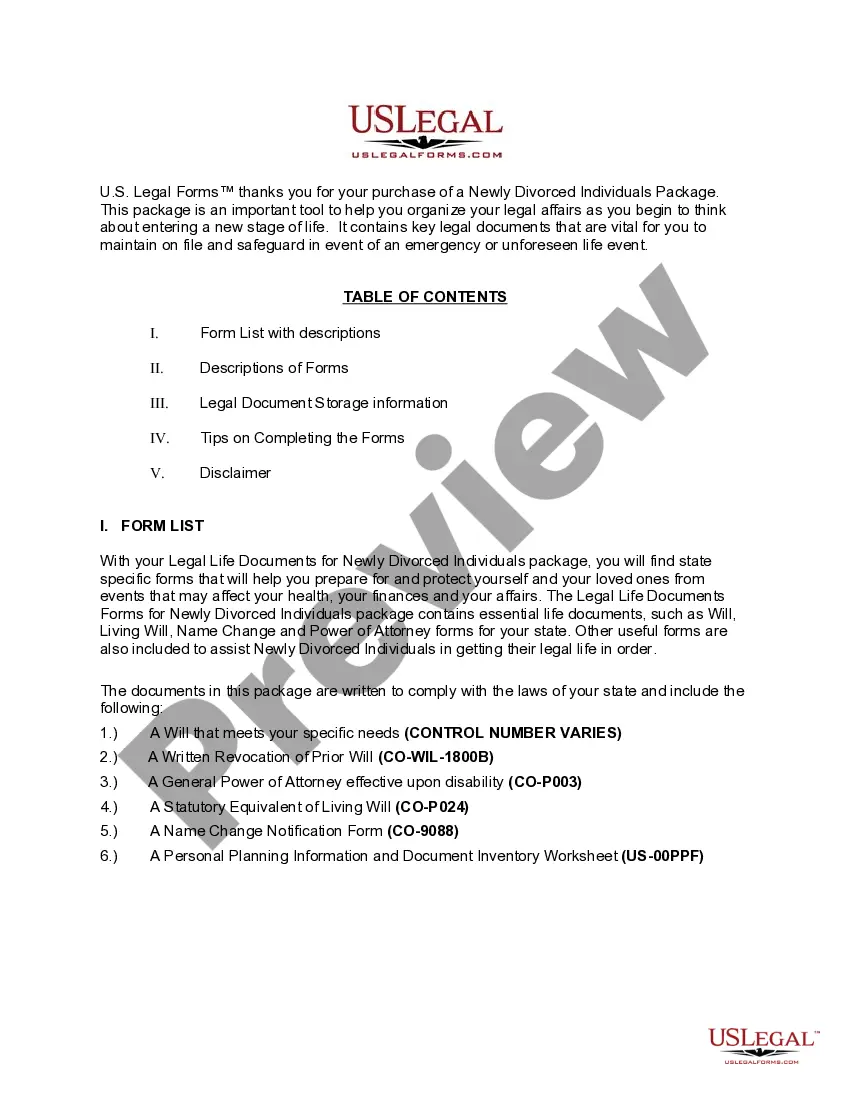 Preview Colorado Newly Divorced Individuals Package