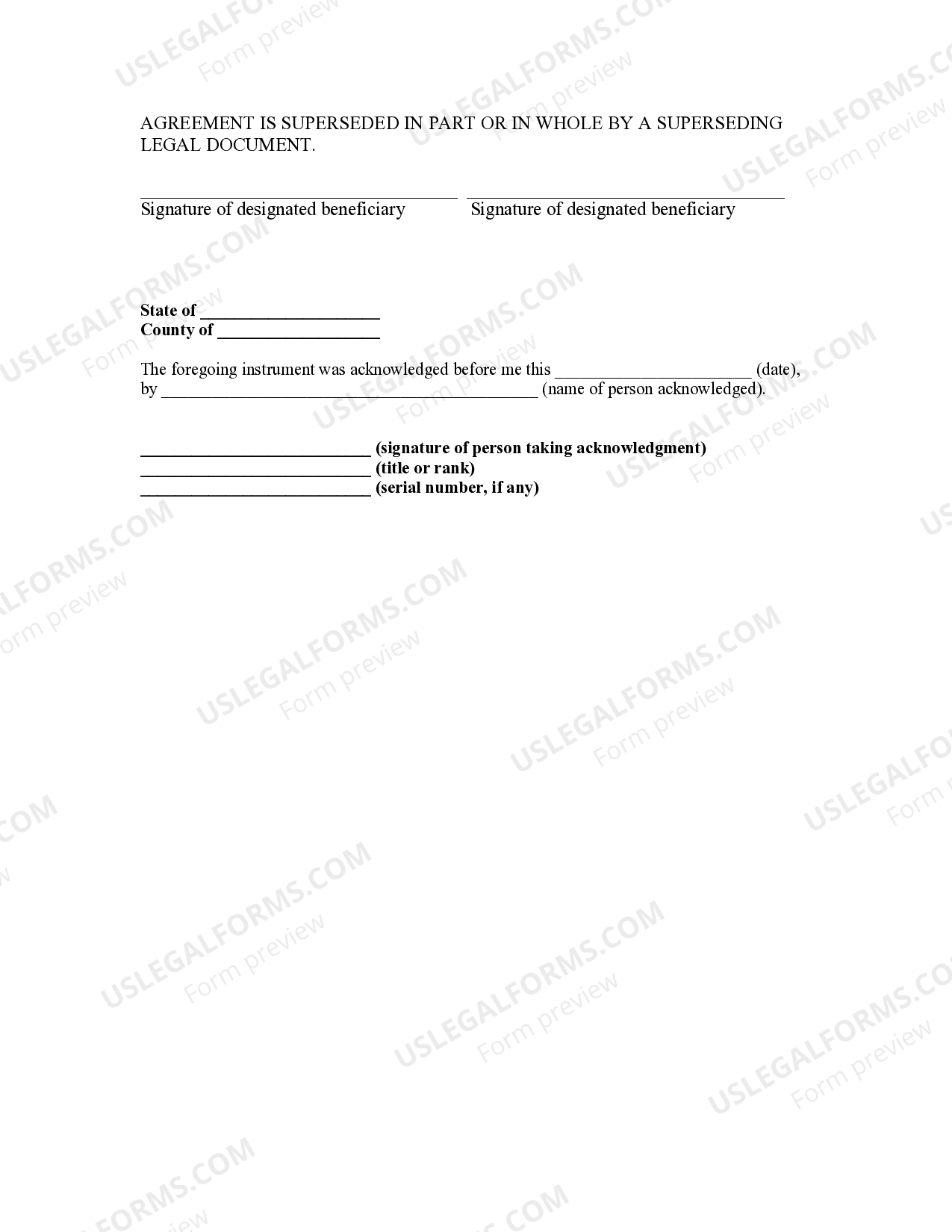 Colorado Statutory Designated Beneficiary Agreement Beneficiary