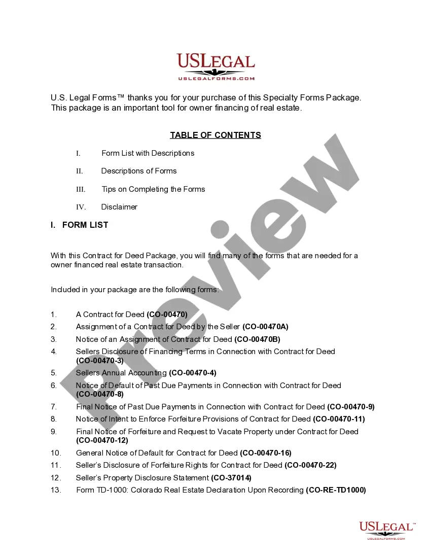 Preview Colorado Contract for Deed Package