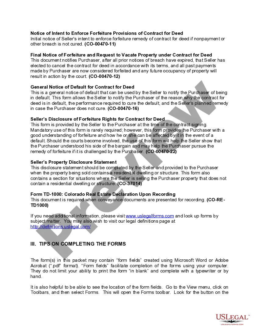 Preview Colorado Contract for Deed Package