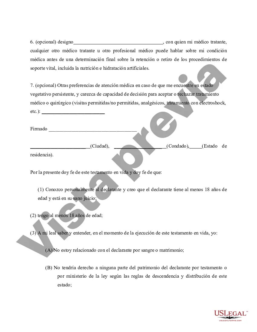 Preview Equivalente estatutario de testamento en vida o declaración