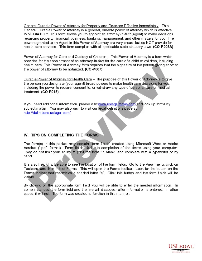 Preview Colorado Power of Attorney Forms Package