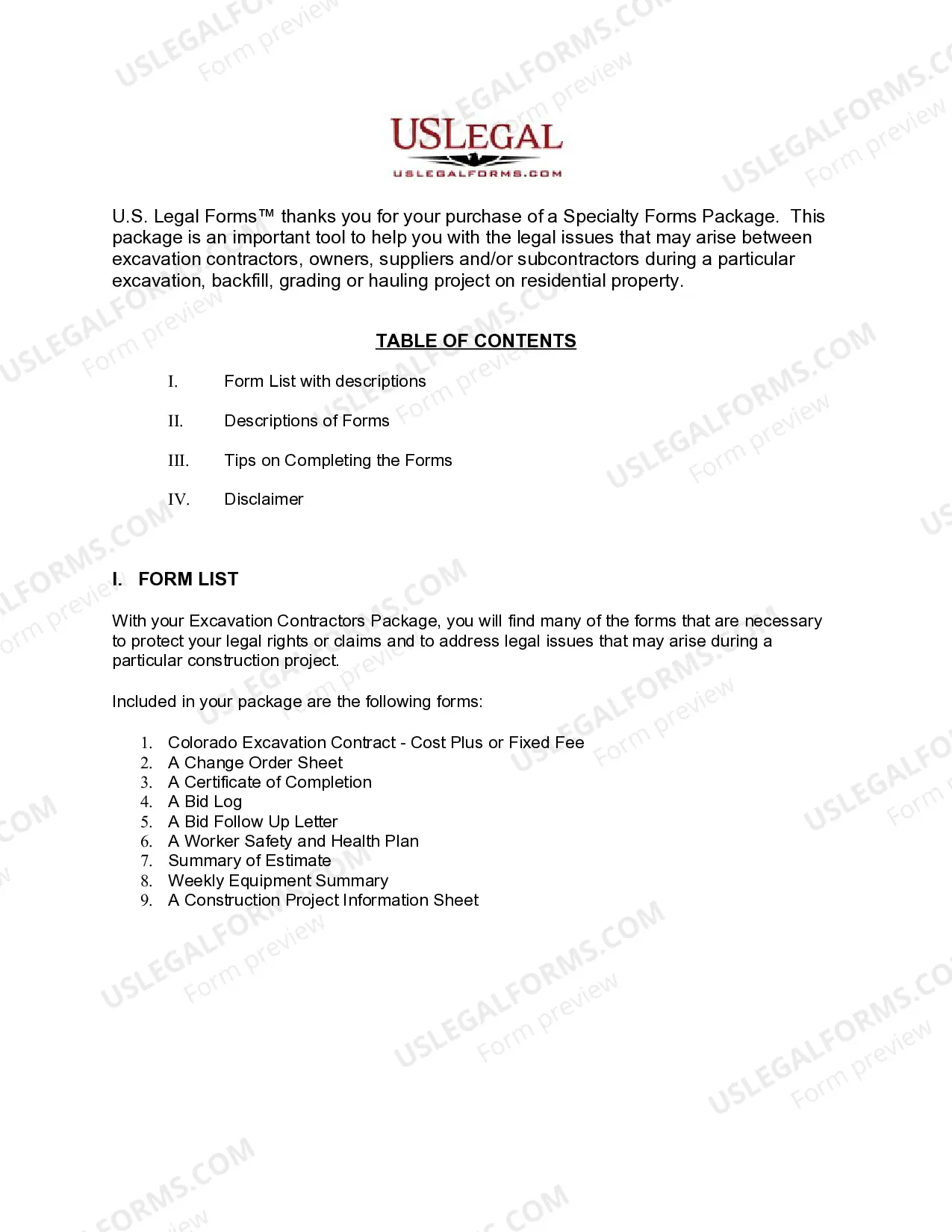 Preview Colorado Excavation Contractor Package