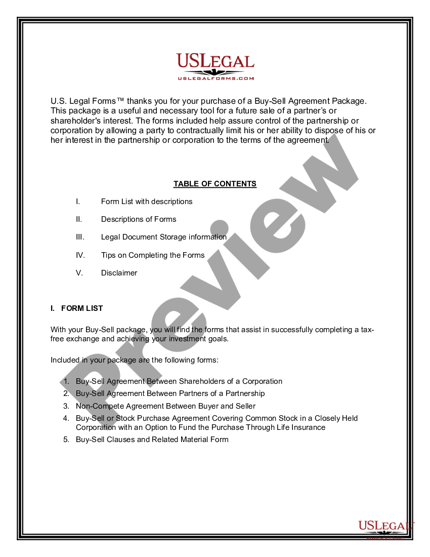 page 1 Buy Sell Agreement Package preview
