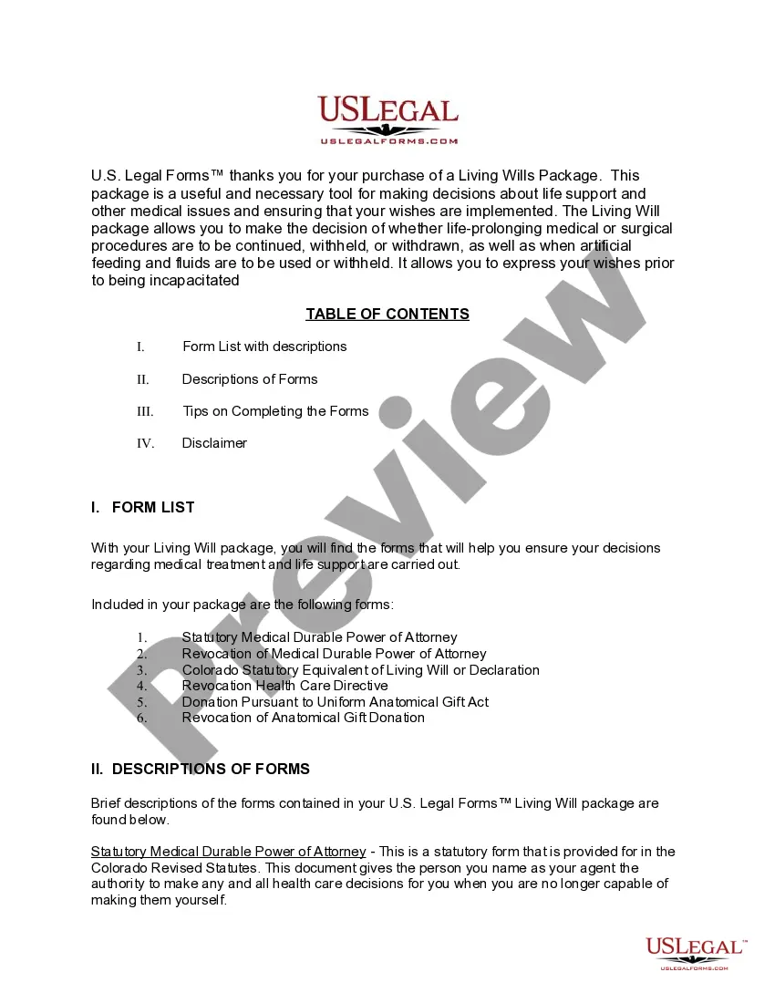 Preview Colorado Living Wills and Health Care Package
