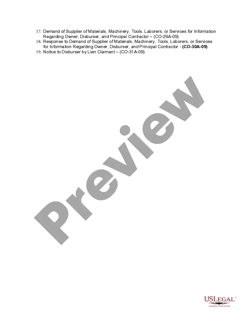 Preview Colorado Construction or Mechanics Lien Package - Corporation