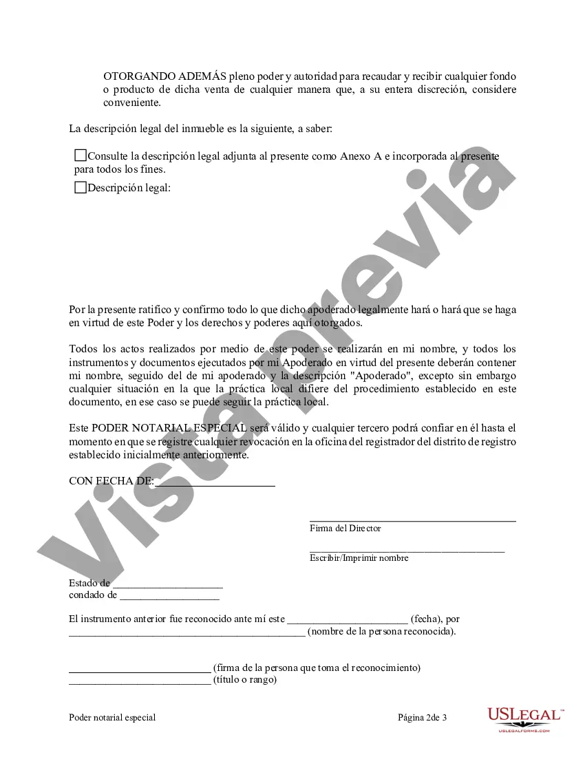 Preview Poder notarial especial o limitado para transacciones de venta de bienes raíces por parte del vendedor