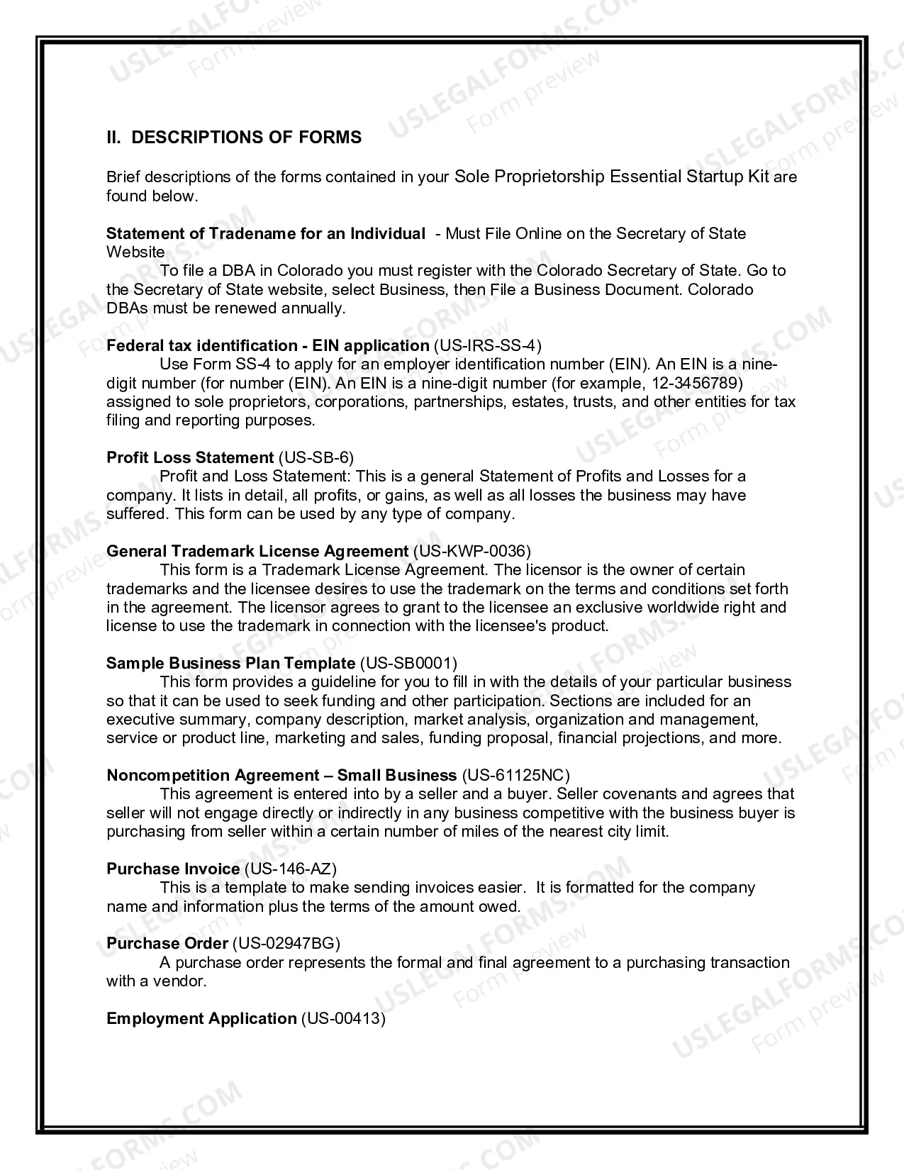 Preview Colorado Sole Proprietorship Essential Startup Kit