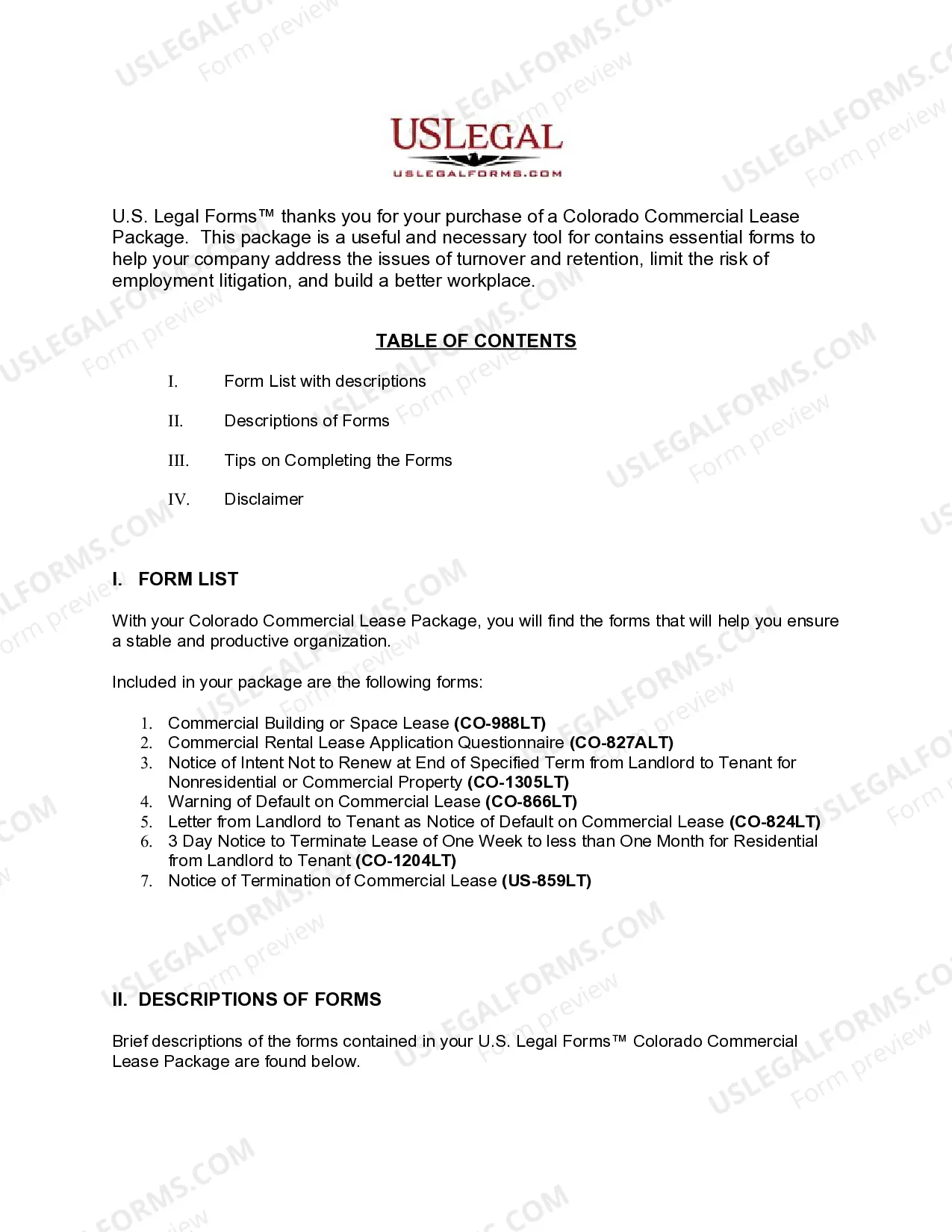Preview Colorado Commercial Lease Package