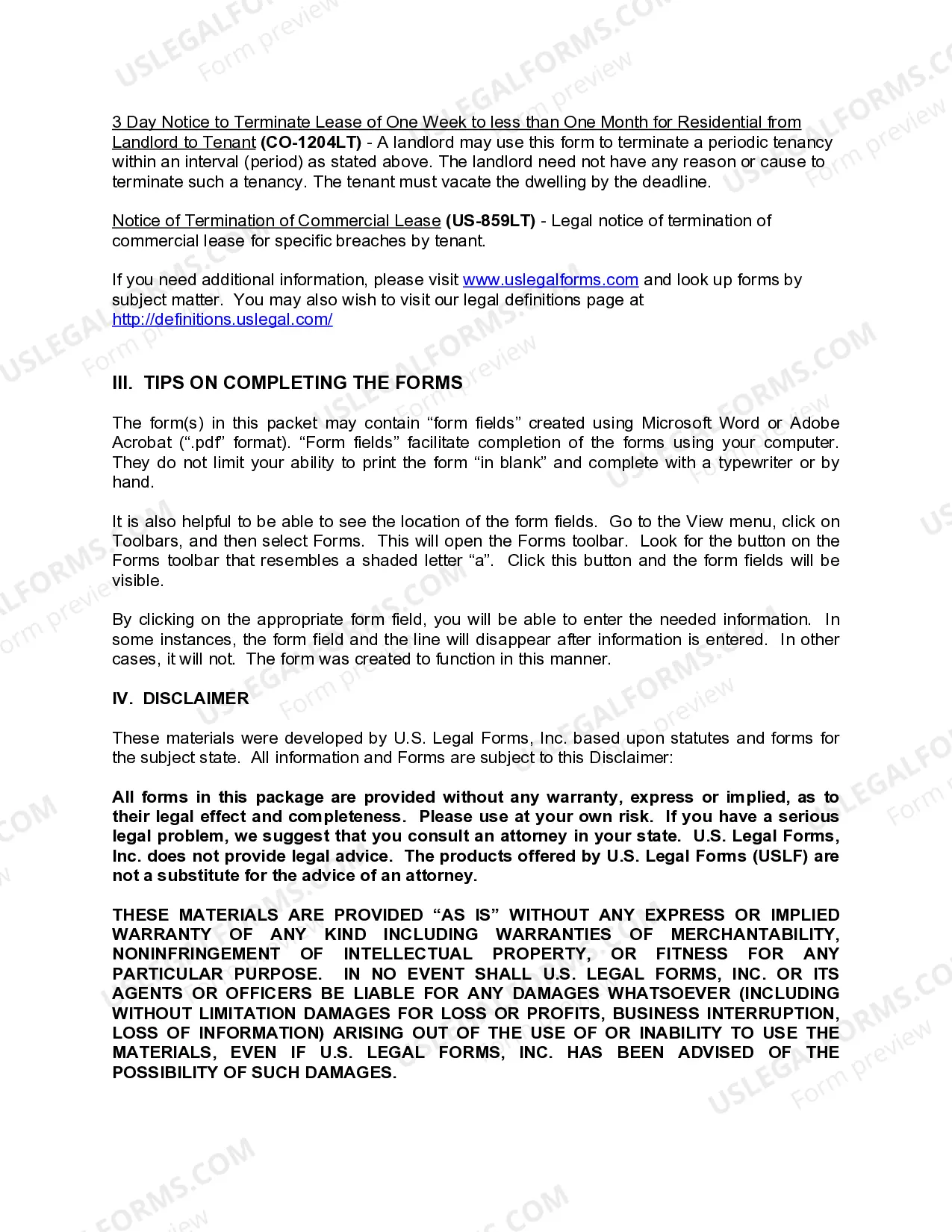 Preview Colorado Commercial Lease Package