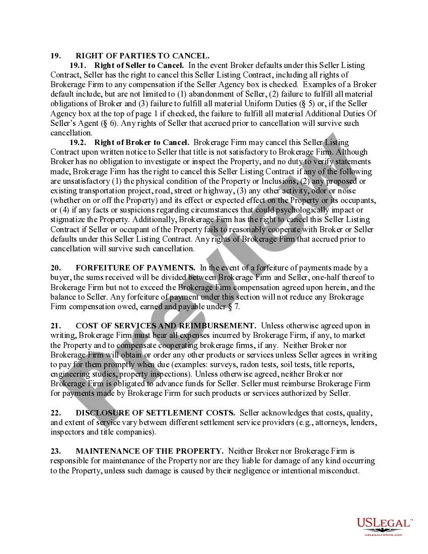 Preview Exclusive Right-to-Sell Listing Contract between Seller and Brokerage