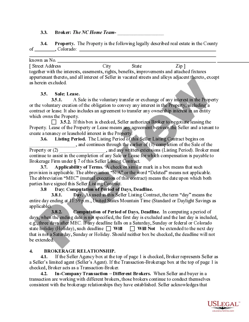 Preview Exclusive Right-to-Sell Listing Contract between Seller and Brokerage