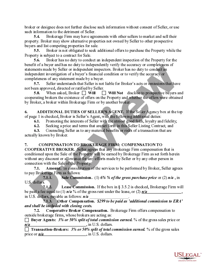 Preview Exclusive Right-to-Sell Listing Contract between Seller and Brokerage