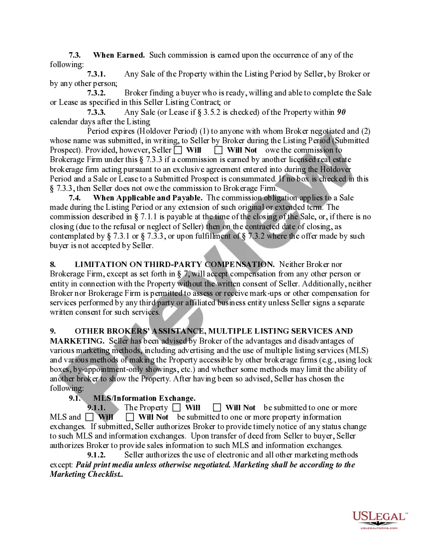 Preview Exclusive Right-to-Sell Listing Contract between Seller and Brokerage