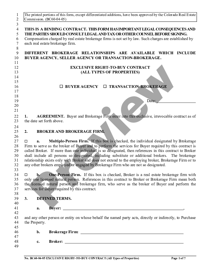 Colorado Exclusive Right to Exclusive Right To Buy Listing Contract colorado-exclusive-right-to-exclusive-right-to-buy-listing-contract