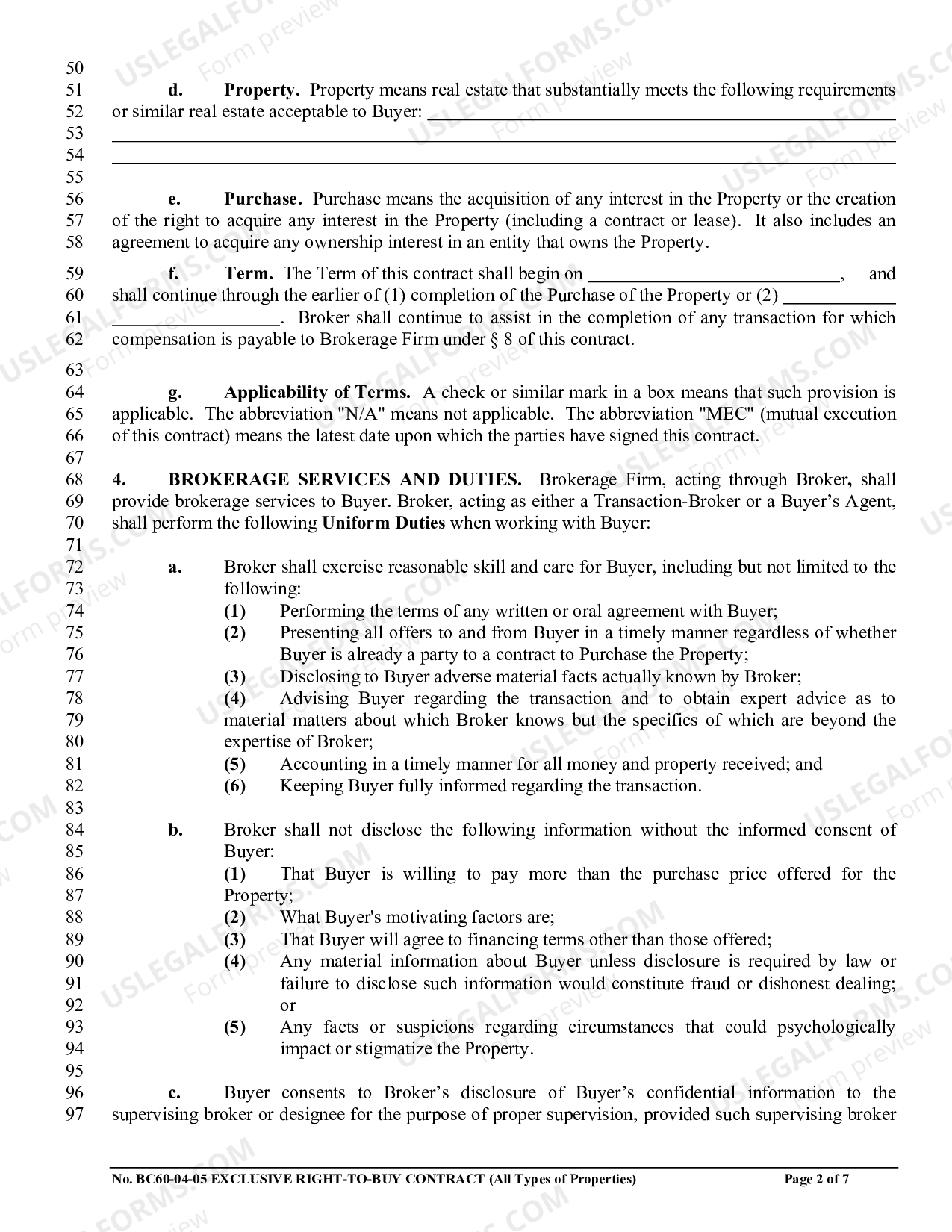 Colorado Exclusive Rightto Exclusive Right To Buy Listing Contract Colorado US Legal Forms
