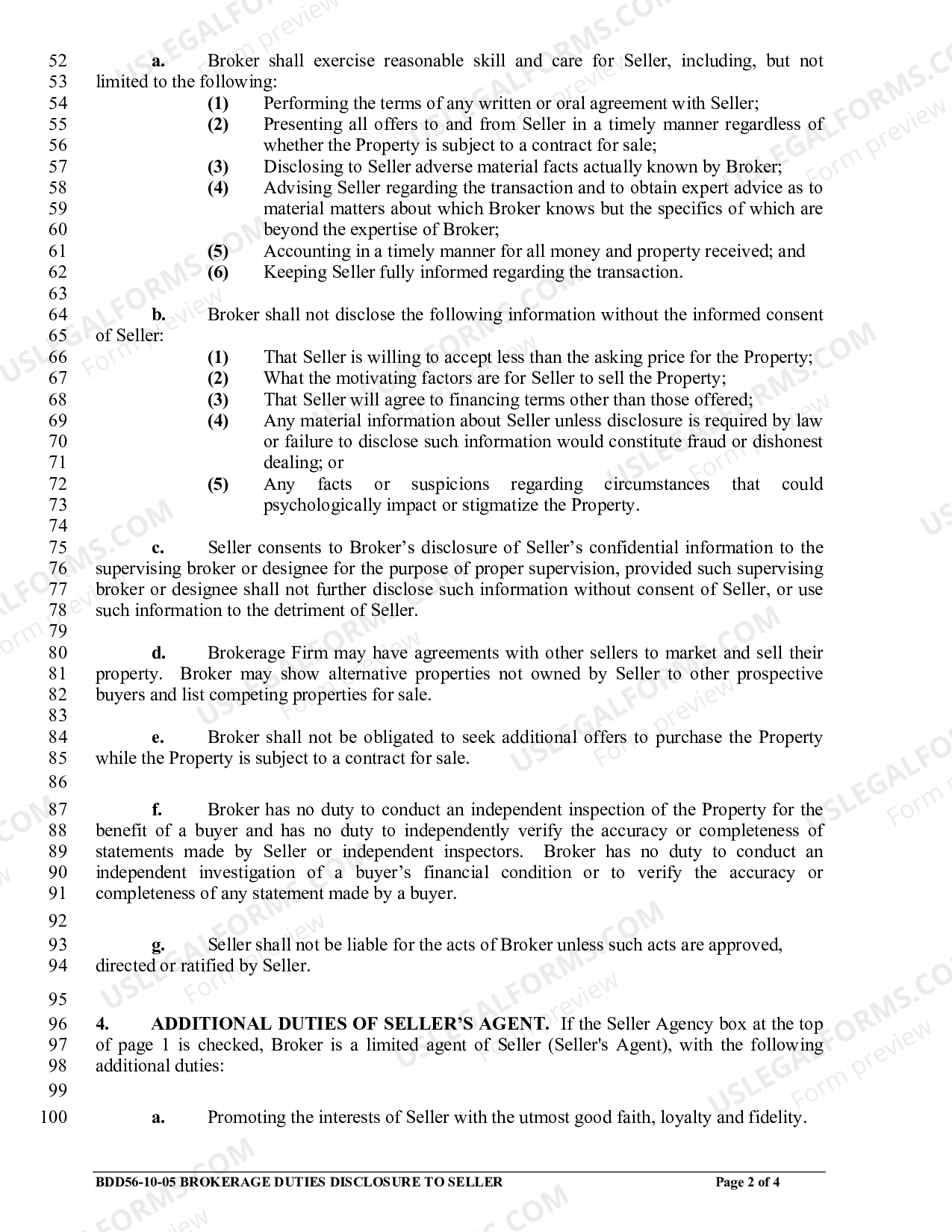 Colorado Brokerage Duties Disclosure to Seller US Legal Forms