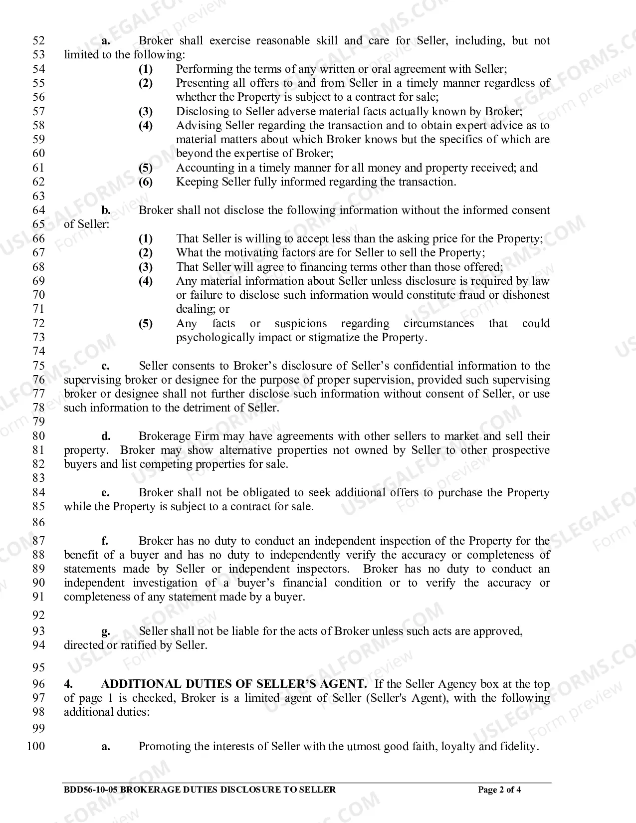 Preview Brokerage Duties Disclosure to Seller