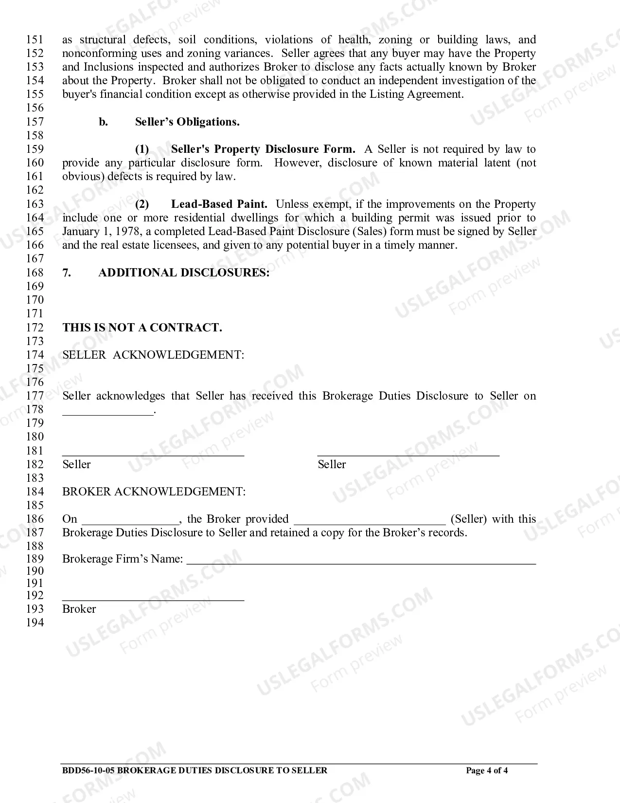 Preview Brokerage Duties Disclosure to Seller