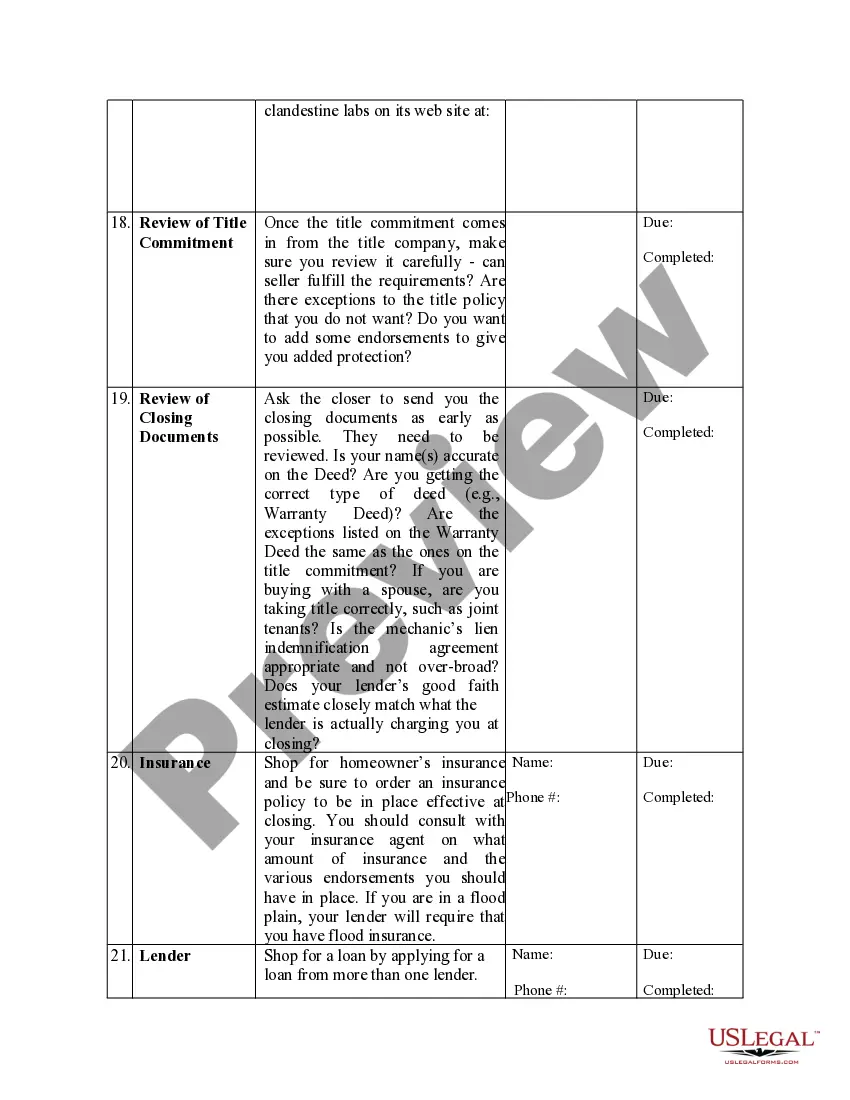 Preview Due Diligence Check List for Residential Real Estate Contracts - For Sale By Owner