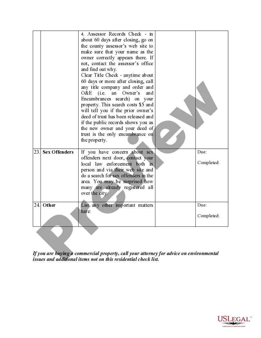 Preview Due Diligence Check List for Residential Real Estate Contracts - For Sale By Owner