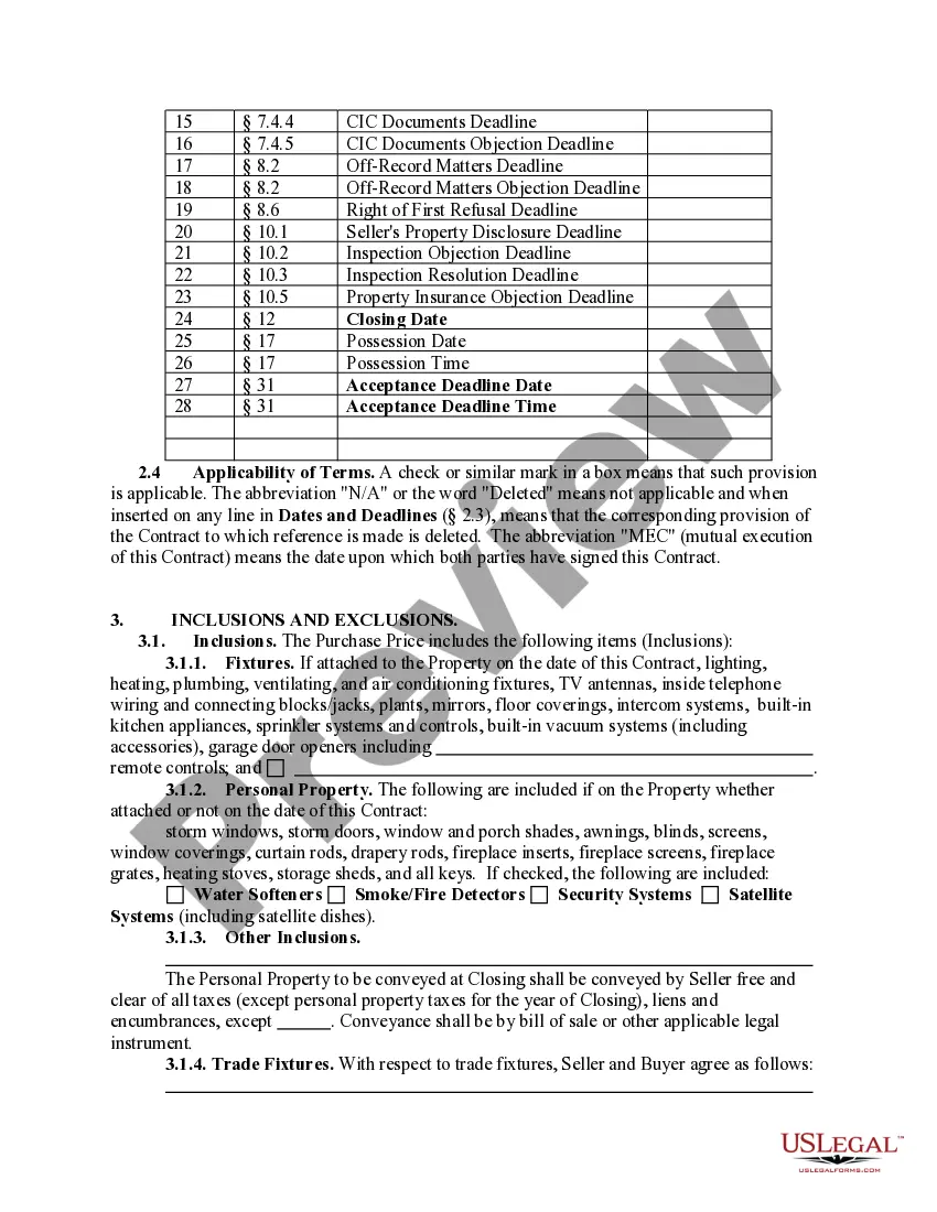 Preview Contract to Buy and Sell Real Estate - All Types of Properties - with Closing Instructions