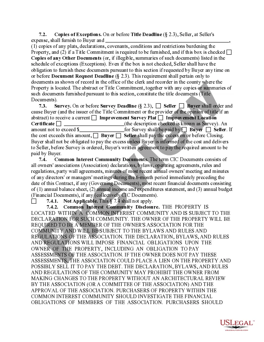 Preview Contract to Buy and Sell Real Estate - All Types of Properties - with Closing Instructions