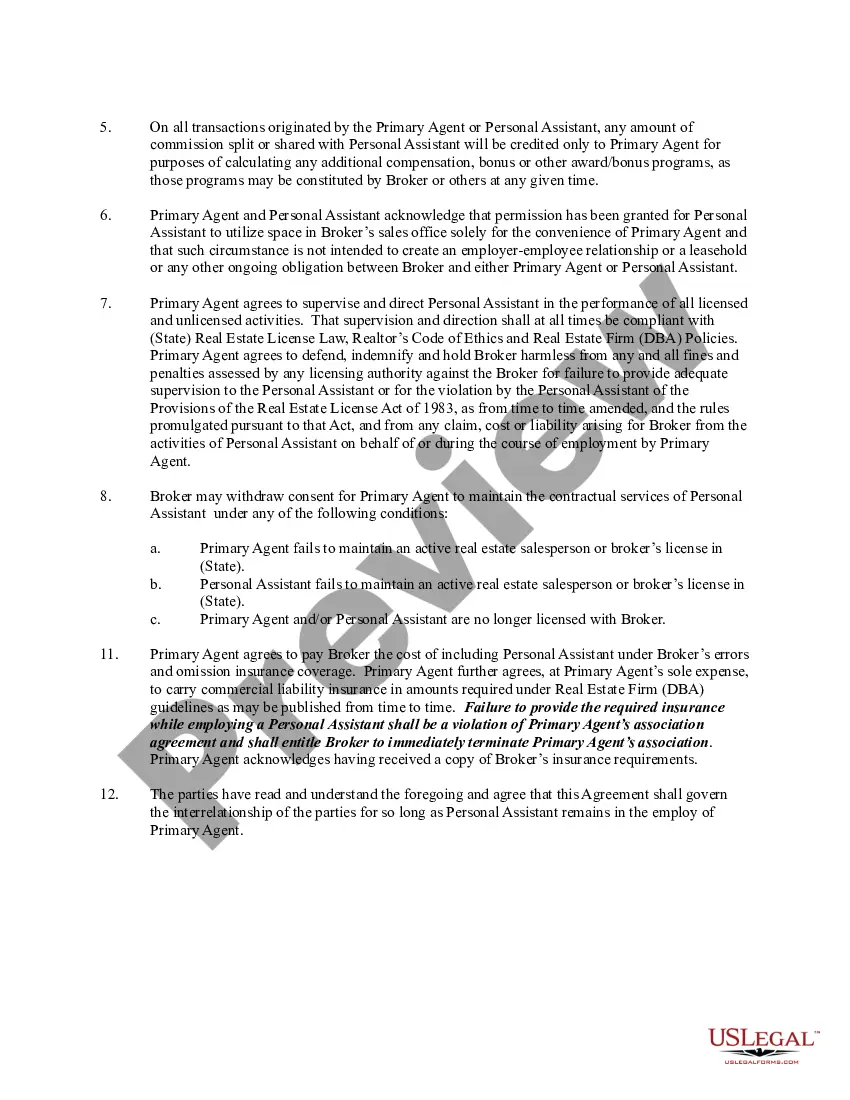 Preview Agreement for Licensed Personal Assistant - Independent Contractor