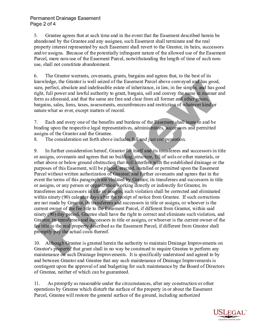 Preview Non-Exclusive Permanent Drainage Easement Agreement