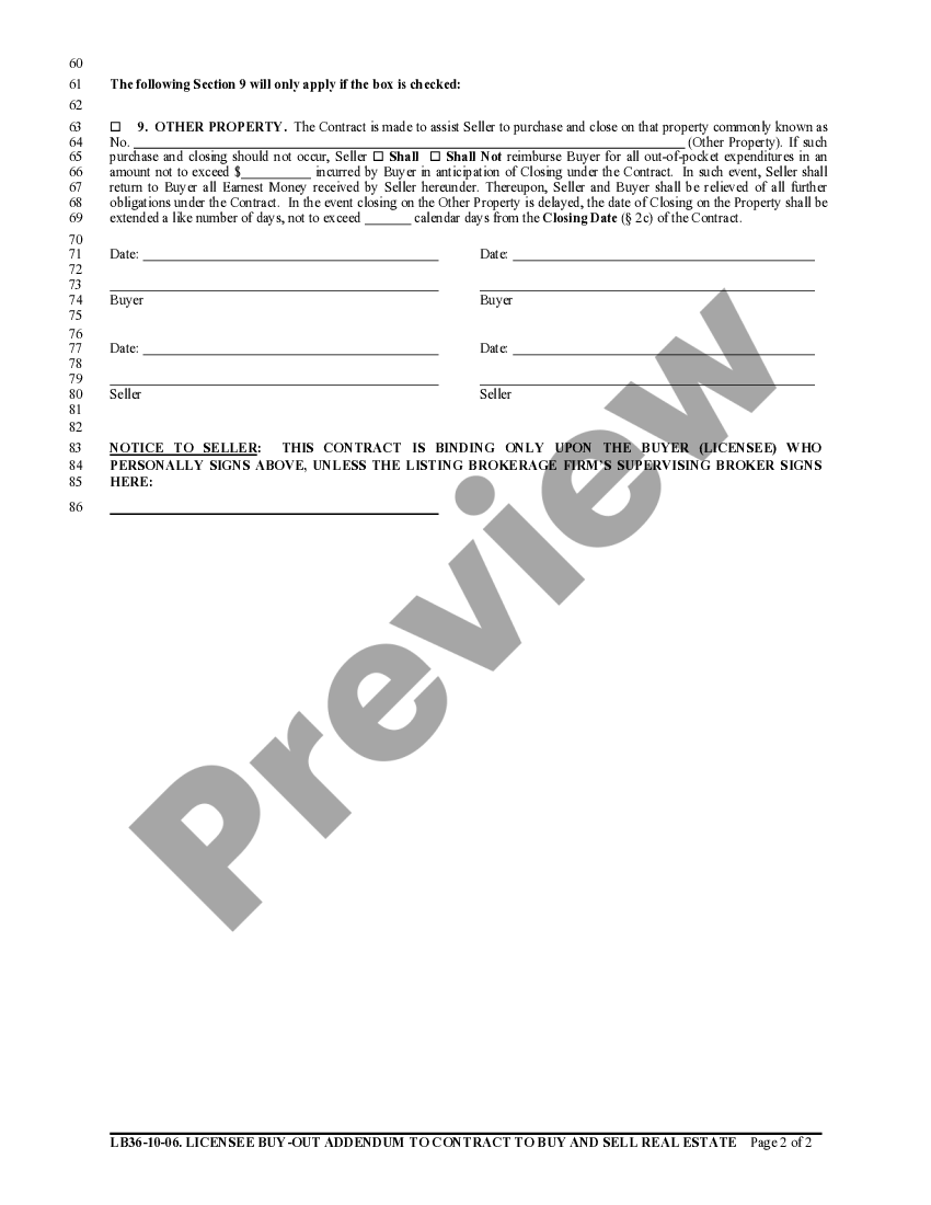 Colorado Licensee Buyout Addendum to Contract to Buy and Sell Real