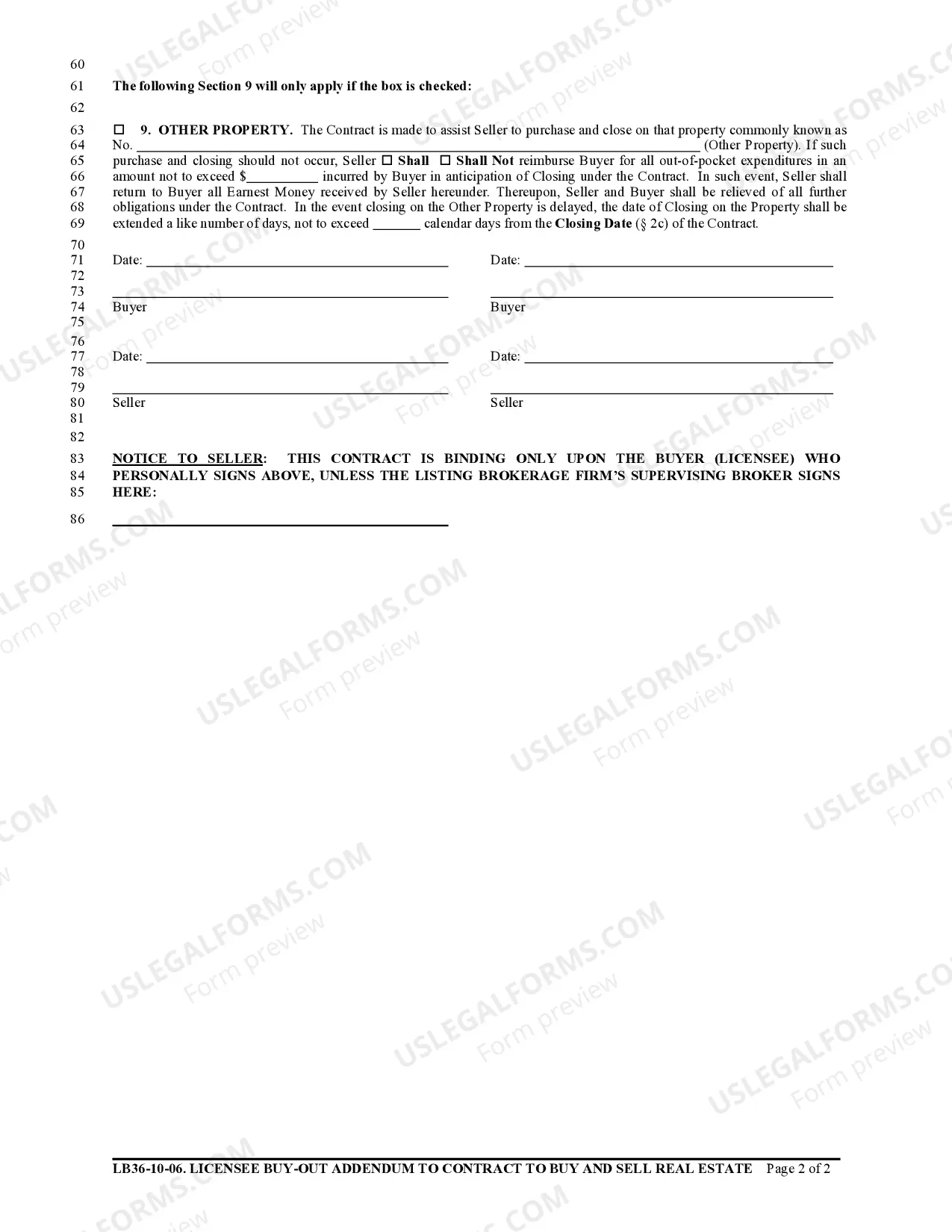 Preview Licensee Buyout Addendum to Contract to Buy and Sell Real Estate