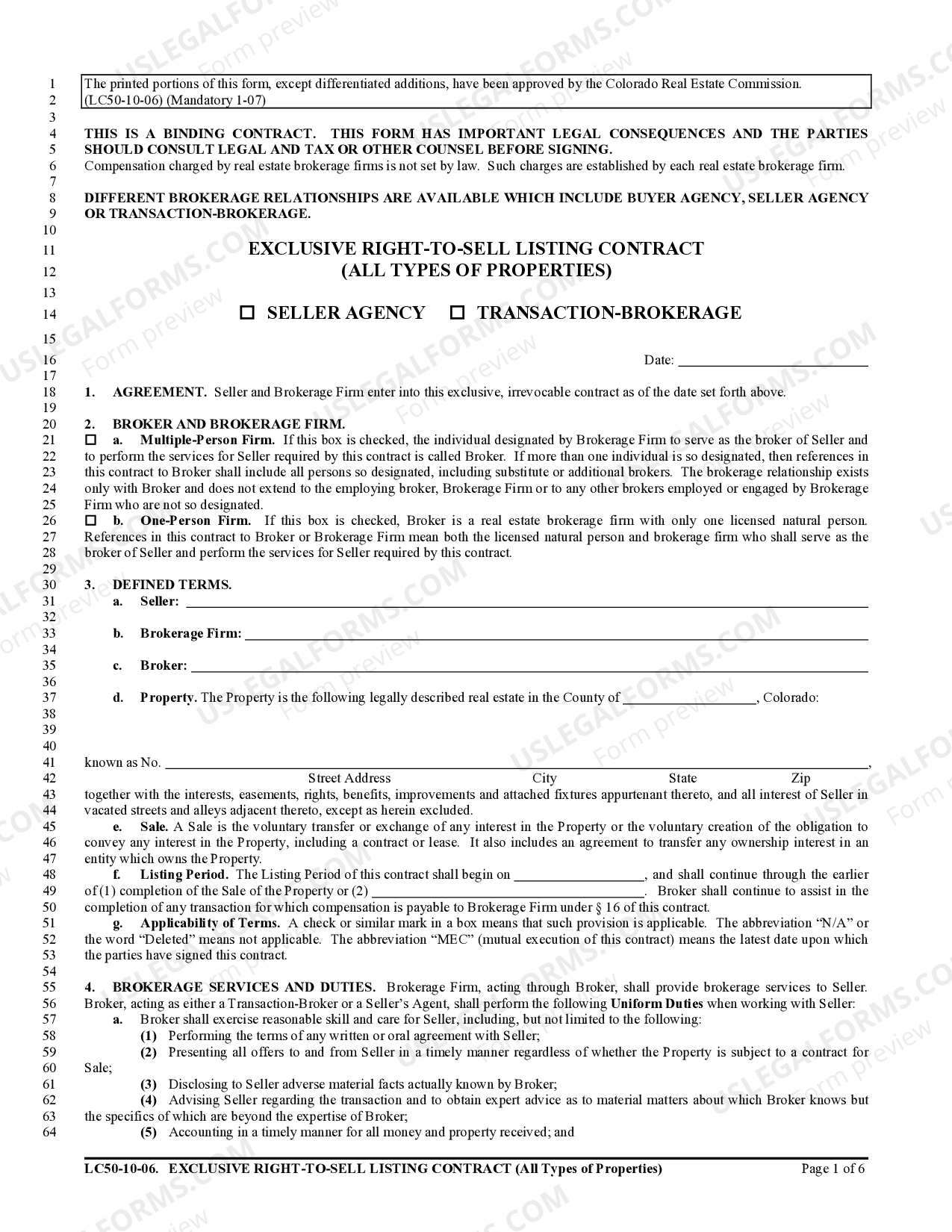 Aurora Colorado Exclusive RighttoSell Listing Contract for All Types