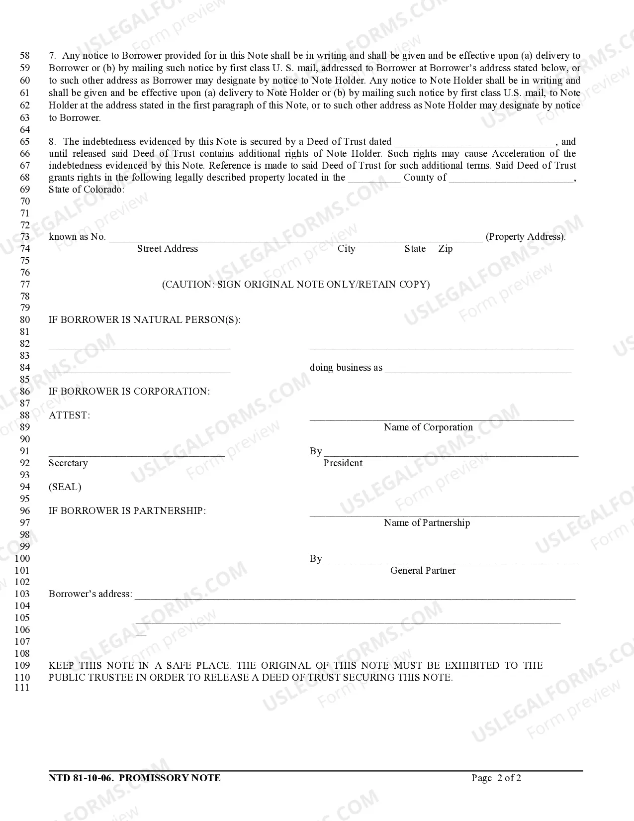 Preview Promissory Note for Deed of Trust