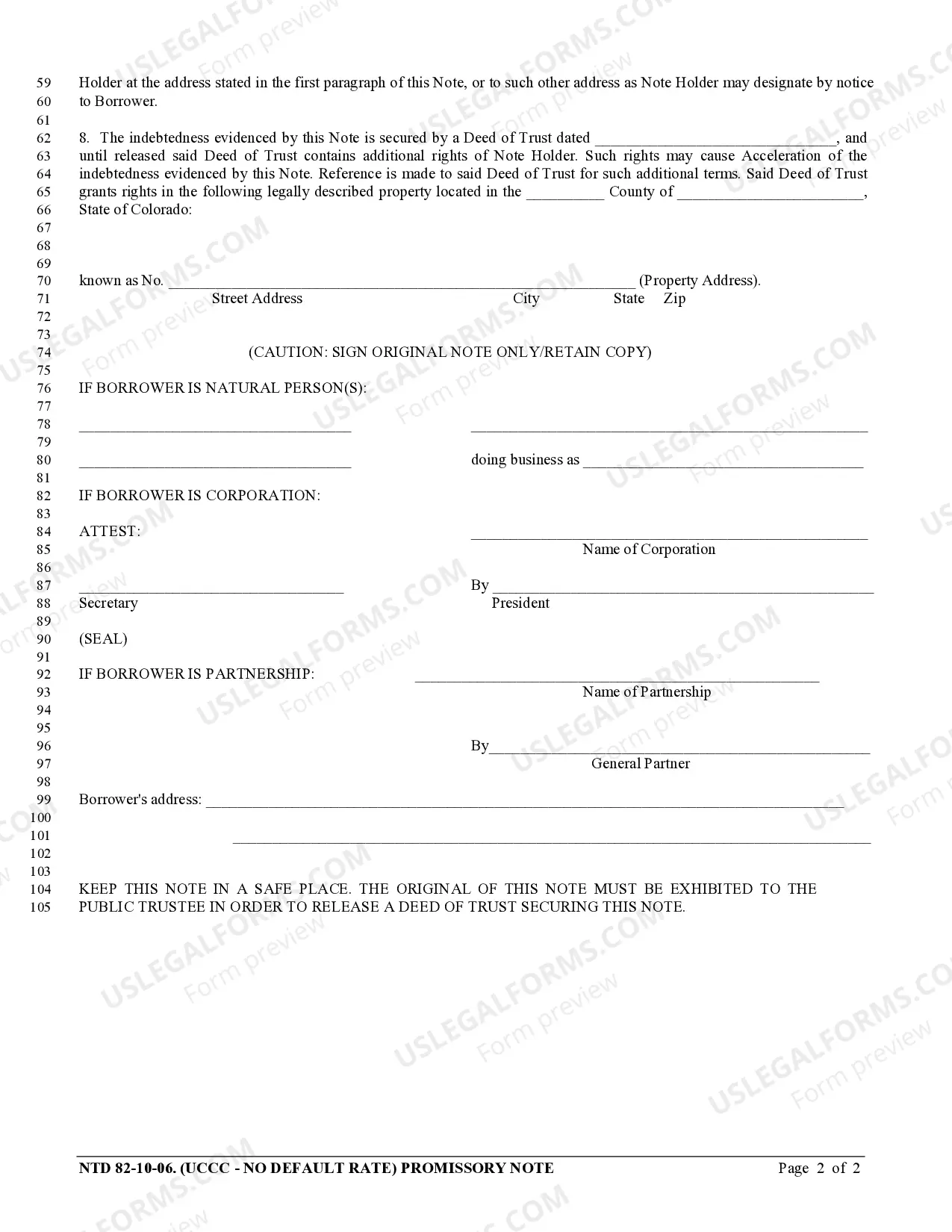 Preview Promissory Note for Deed of Trust - UCCC - No Default Rate