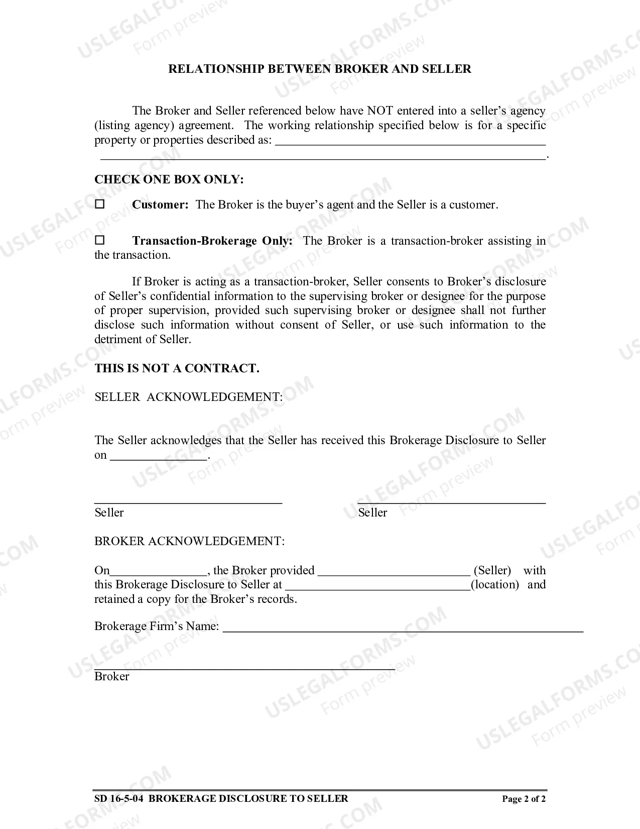 Preview Broker Relationships Disclosure - Sale by Owner