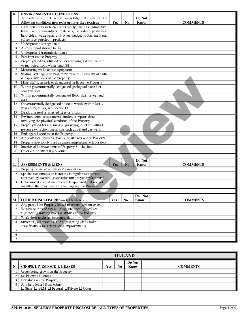 Colorado Seller's Property Disclosure Sellers Disclosure Colorado