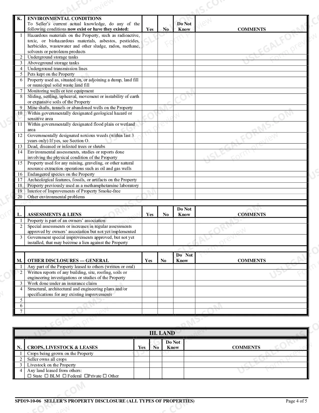 Preview Seller's Property Disclosure